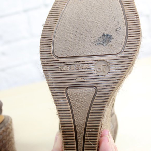 Kanna Brown Leather Jute Espadrille Ankle Strap Wedge Sandals US 6.5 - Picture 8 of 9